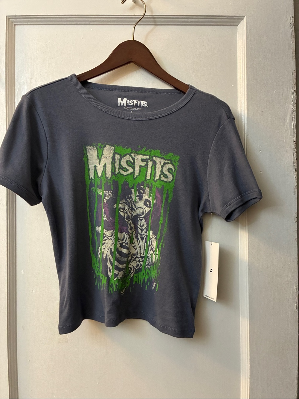Women's Short-Sleeve Misfits Graphic Tee in Charcoal with Green Print